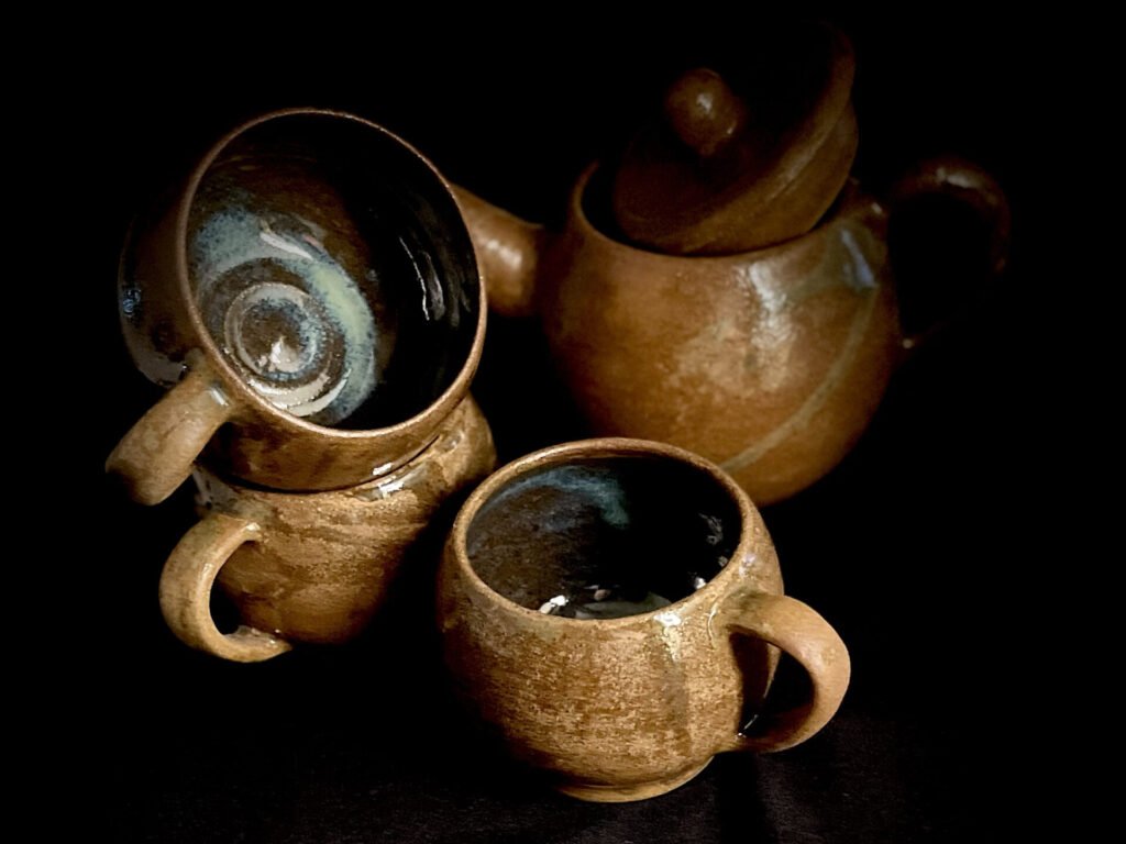 Stoneware Teapot and 3 cup set