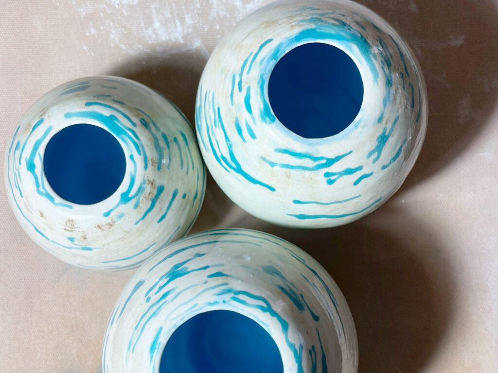 Round Vases (Set Of 3) - With Underglaze Painting